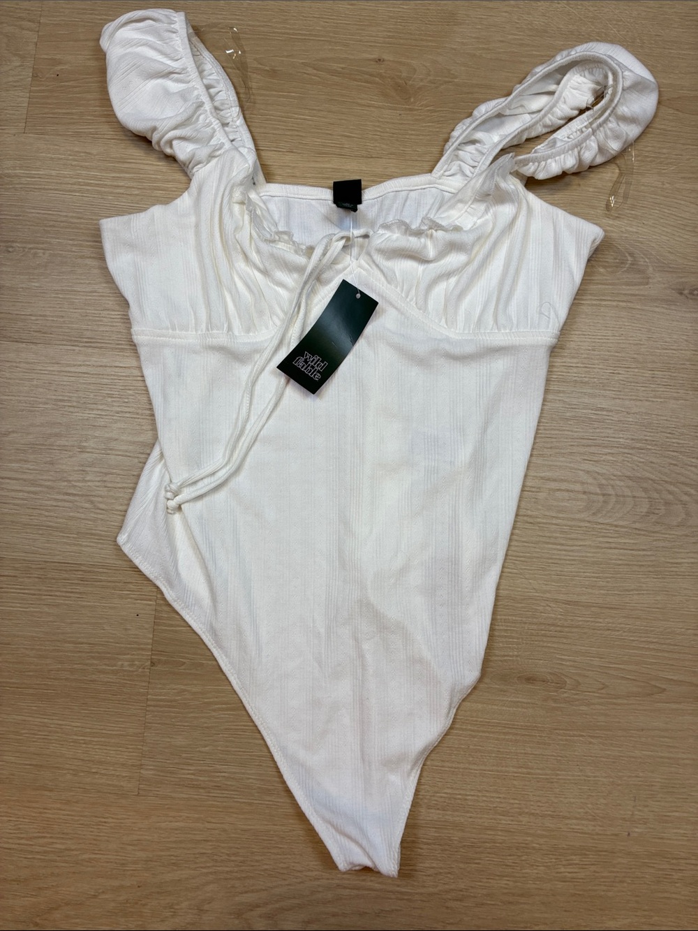 NEW wild fable White Ribbed Ruched Strap Bodysuit